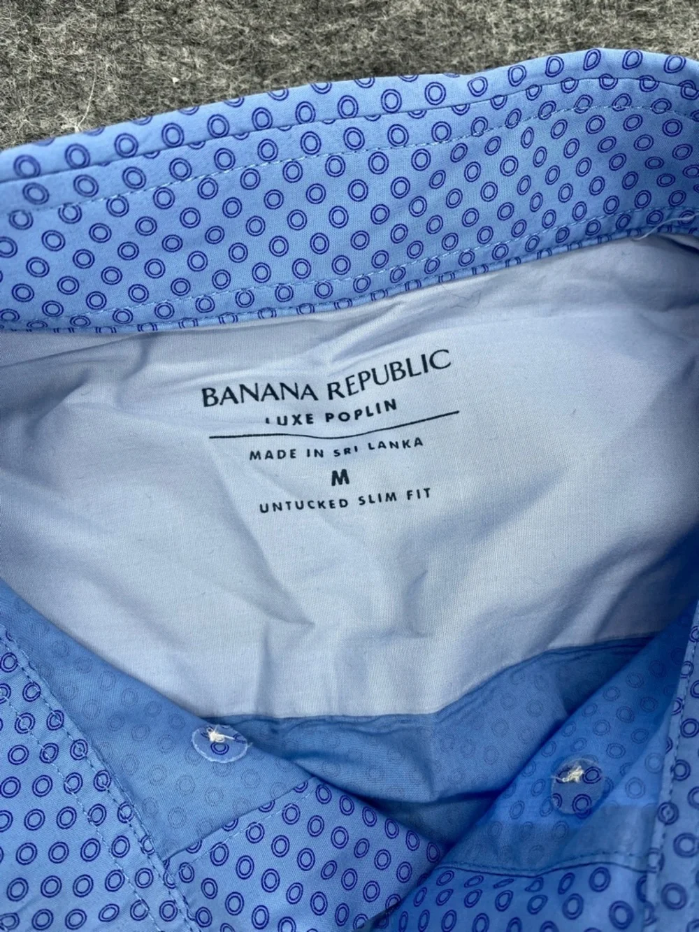 Banana Republic Luxe Poplin Blue Geometric Print Untucked Slim Fit Shirt M